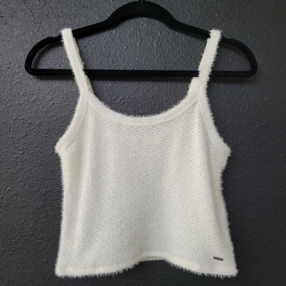 Hollister Fuzzy Knit Tank Top Medium White Y2K Soft Girl Coquette Sweater Cami